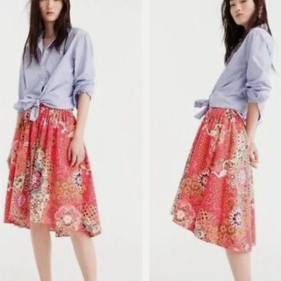 J Crew Womens 2 Cotton Skirt Pink Boho Pattern - Picture 1 of 6